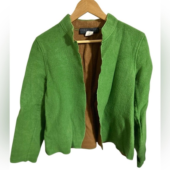 Vintage Harve Bernard Collection Wool Blend Open Front Jacket Green Cardigan 12 - Picture 2 of 5